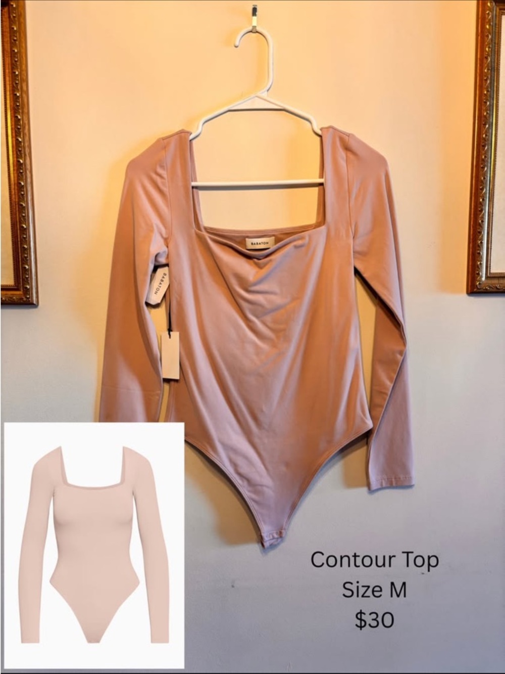Babaton Long-Sleeve Square-Neck Bodysuit - Dusty Pink